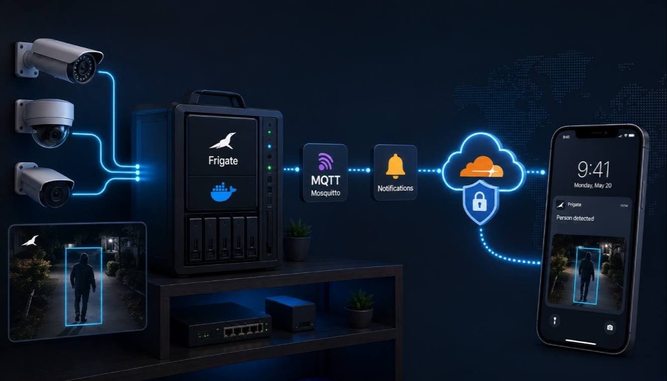 Self-hosted Frigate setup with Cloudflare Tunnel, Mosquitto MQTT, and ViewU notifications